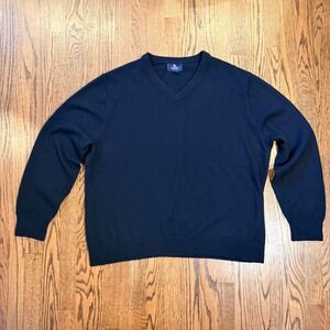 Lands' End 100% Cashmere V-Neck Sweater Black XL 46-48 Soft Warm